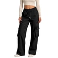 thumbnail image 2 of Kureaily Women's Casual Pants High Waist Loose Fit Elastic Waistband Drawstring Utility Wide Leg Trousers Comfortable Pocket Outdoor Travel Women Casual Pants, 2 of 5