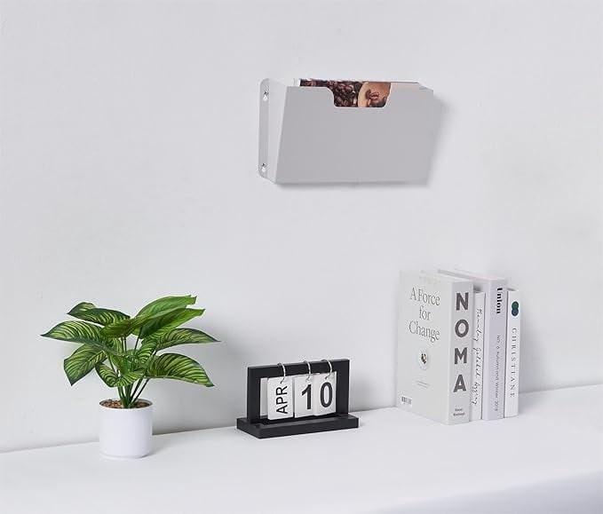 EASY LIFE PRODUCTS Single Unit Metal Wall Mount File Organizer Pocket File Holder Mail Organizer Office Wall Hanging Files Magazines Organizer, Black and Grey (stainless steel)
