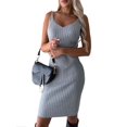 thumbnail image 3 of Women'S 2 Piece Sets Long-Sleeved Sweater Round-Neck Knitted Crop Top and V-Neck Slim Midi Dress Grey L, 3 of 8