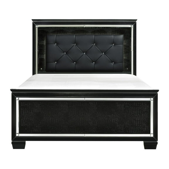 Gorgeous Black Finish Queen Size Bed Crystal-Tufted LED Headboard Bedroom Furniture
