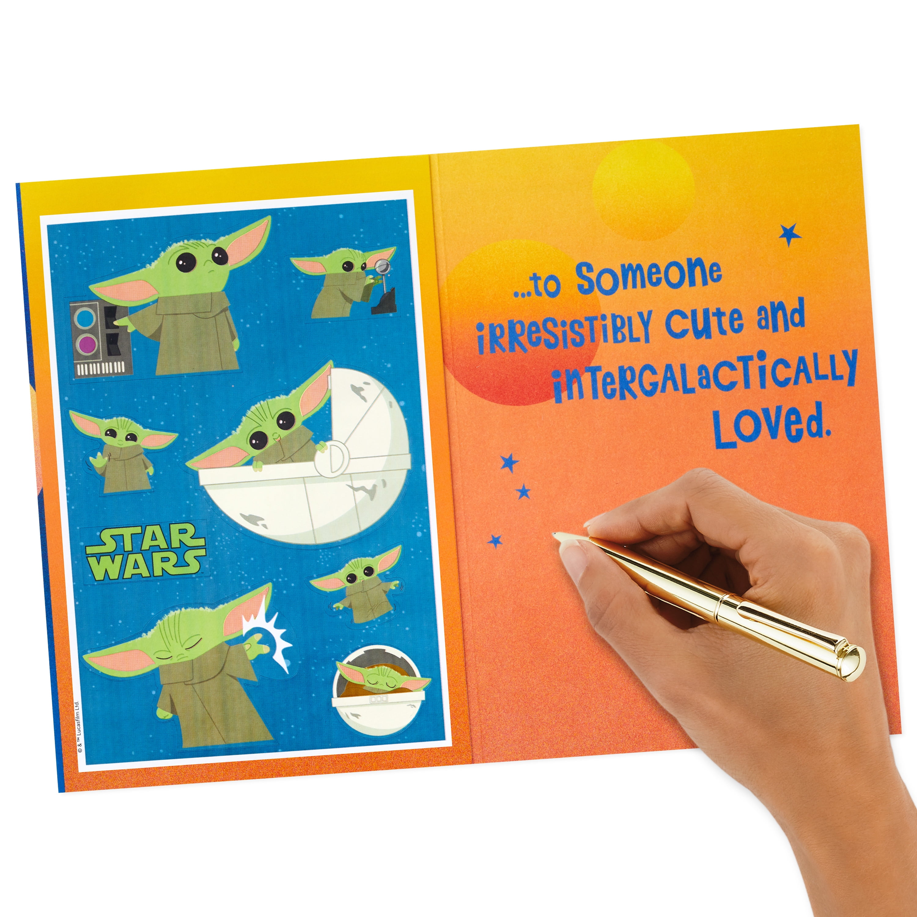 Hallmark Star Wars: the Mandalorian Grogu Birthday Greeting Card with Stickers (Cute and Loved)