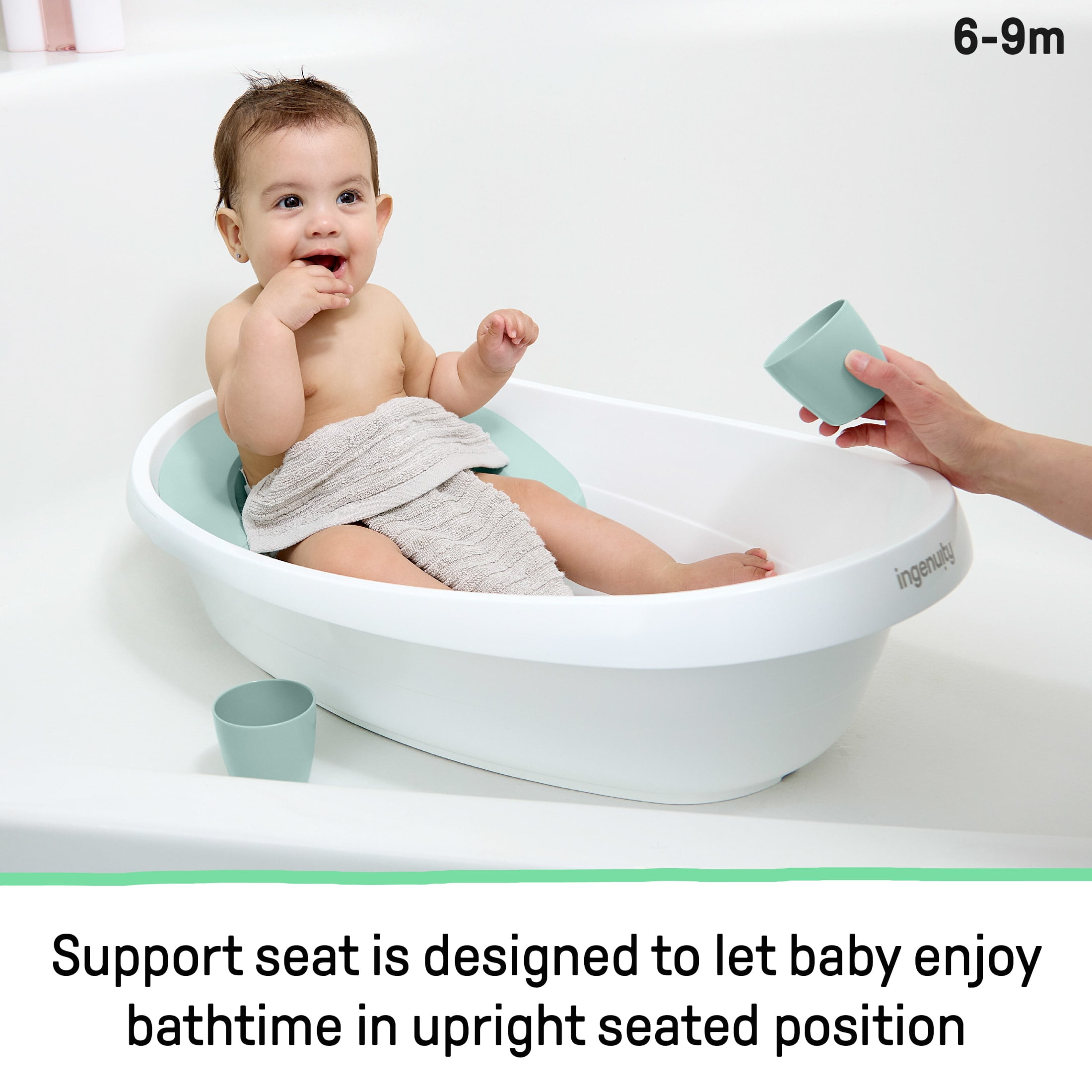 Ingenuity Room to Soak 4-in-1 Baby Tub, 4 Stages of Use, Supportive Sling, OM+
