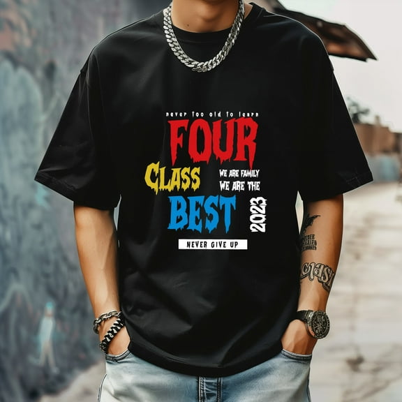 Men's T Shirt Round Neck Patterned Tee Summer New Sports Shirt Vintage Style Gift for Friends XS