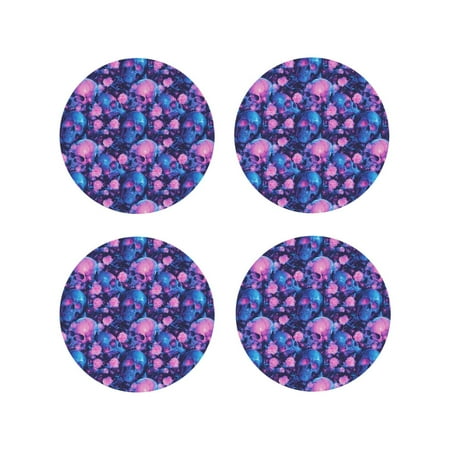 

Leather Coasters with Heat-resistant for Drinks blue Skull pink rose -标题2 Round Shape
