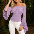 thumbnail image 5 of Women off Shoulder Lace Blouse, Convertible Square Neck Bell Long Sleeve Slim Top, Casual Elegant Shirt for Summer Autumn Dating Daily Outfits Purple XXL(XXL), 5 of 7