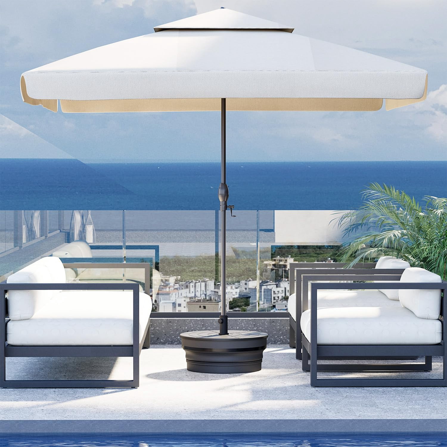 UPHYB 110lbs Outdoor Umbrella Base, Foldable Weighted Patio Umbrella Stands, HDPE Umbrella Base Suitable with 1.26''-1.89'' Pole Sizes, Heavy Duty water sand Base for Patio, Garden, Balcony