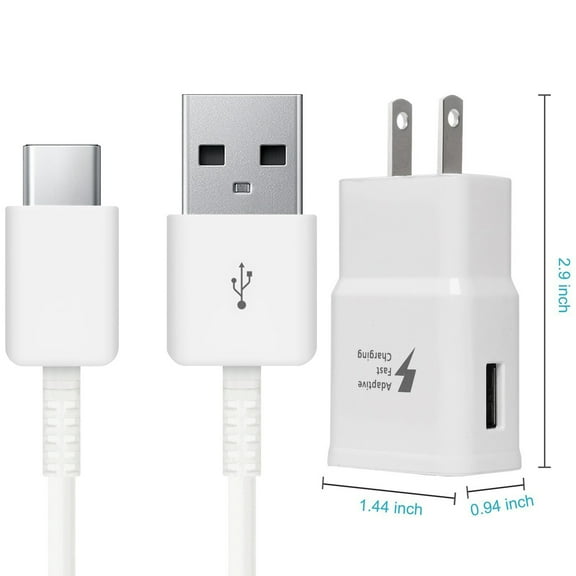 OEM Samsung Galaxy S8/S8+/S9/S9+ Galaxy Note 8/9 Adaptive Fast Charger Type C Cable Kit [1 Wall Charger + 4FT Type C USB Cable] Adaptive Fast Charging uses dual voltages for up to 50% faster charging