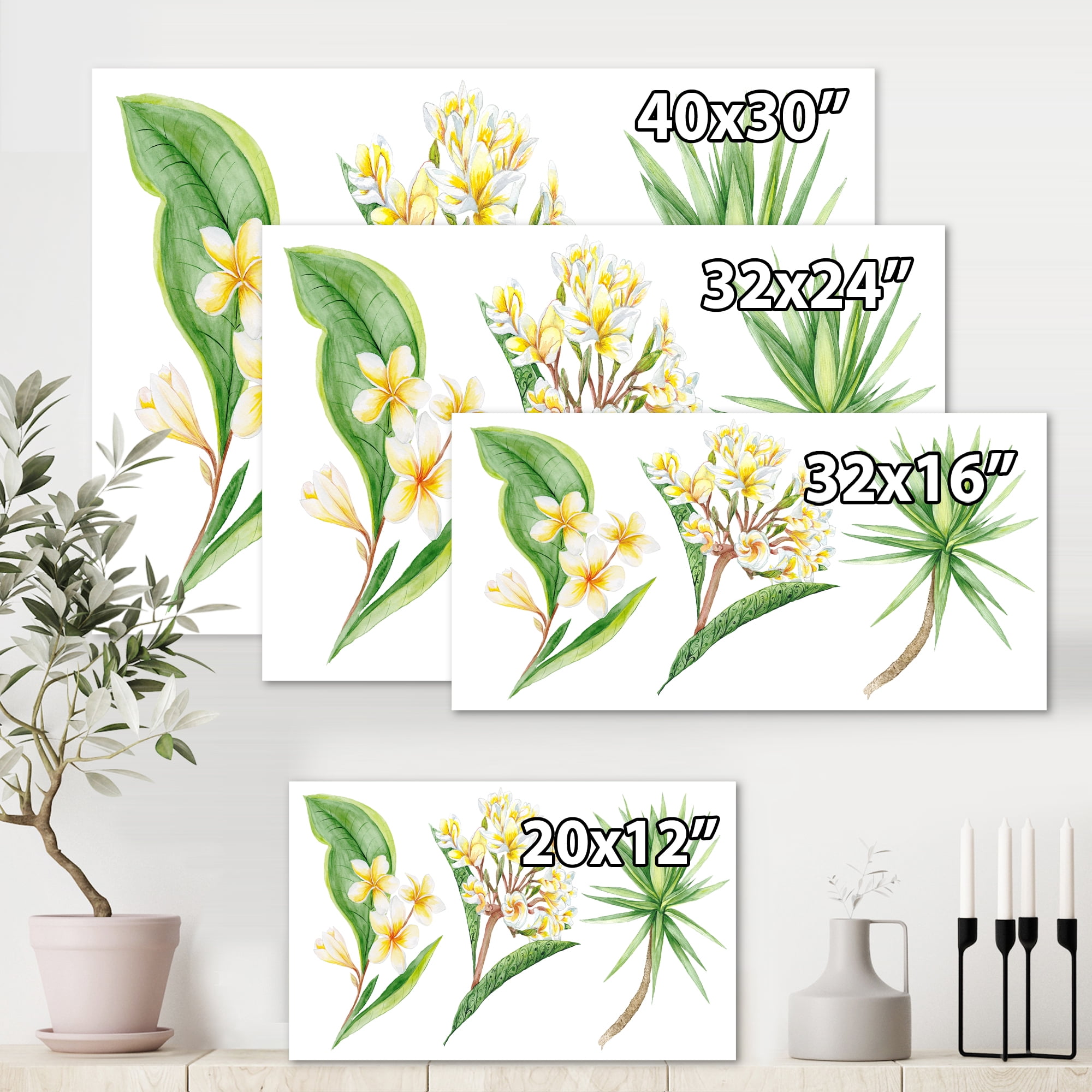 Designart ' Yellow Flowers and Tropical Foliage XII ' Traditional Canvas Wall Art Print