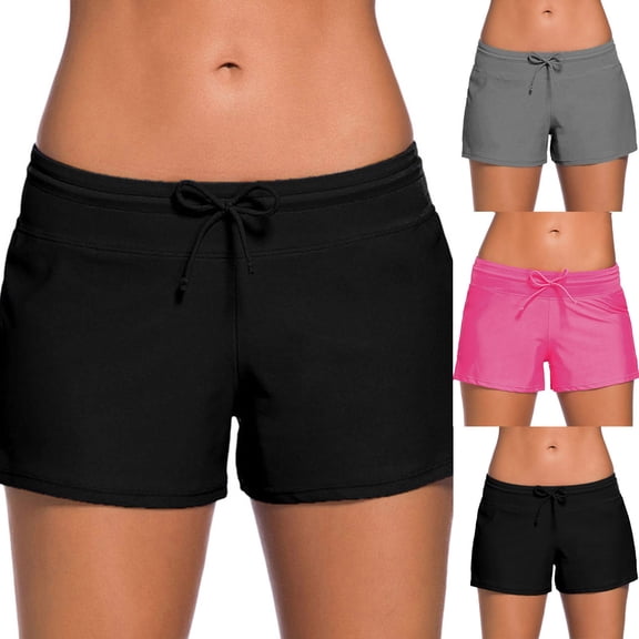 Wlynlyn Women Swim Shorts Low Waisted Board Shorts Quick Dry Beach Shorts Drawstring Sports Summer Bottom