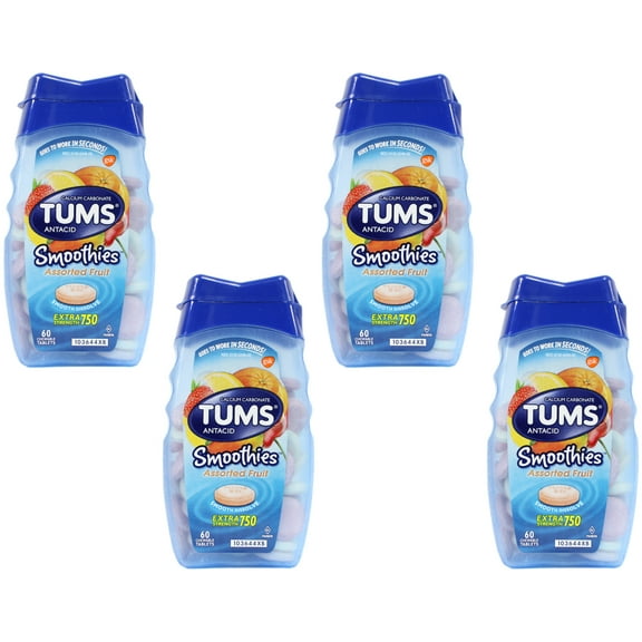 4 Pack - TUMS Smoothies Antacid/Calcium Supplement, Assorted Fruit, 60 Each