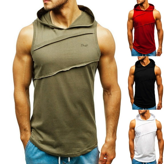 ZZwxWA Mens Tank Top, Mens Hooded Tank Tops Bodybuilding Muscle Cut Off T Shirt Sleeveless Gym Training Hoodies Workout Athletic Tee Online Shopping