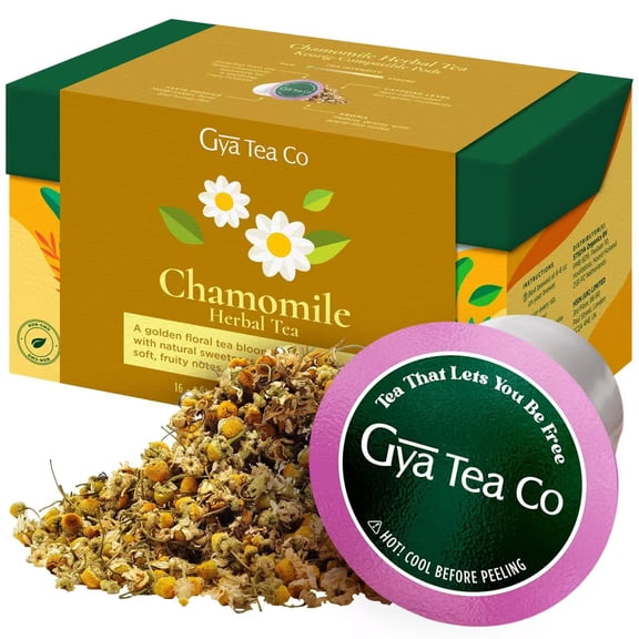 Gya Tea Co Pure Chamomile Herbal Tea K-Cups (16ct) - Caffeine-Free Pods, Keurig Compatible