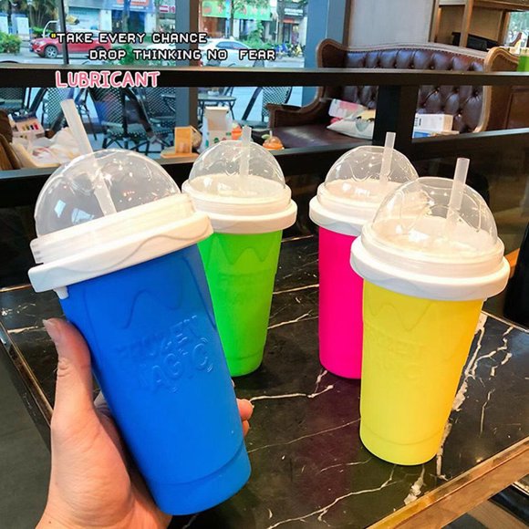 Tasse Magique pour Faire de la Slush, Tasse Magique pour Smoothie Surgelé, Tasse Rafraîchissante, Tasse à Presser à Double Couche avec Couvercle, Convient aux Enfants et aux Outils de Smoothie Faits à la Maison, Rose