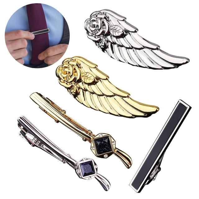 Men Tie Clip Rose Flower Wing Shape Lapel Pin Detachable Design Formal Attire Tie Back Commuting Wear Accessory