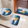 thumbnail image 4 of Navy Blue Yellow Bath Mat 3 Piece Bathroom Rug Set, Modern Oil Painting Art Abstract Non Slip Bath Rug Contour Mat and Toilet Lid Cover, Absorbent Shower Mats Soft Bath Rugs and Mats Sets, 4 of 8