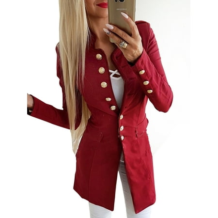 Women Buttons Open Front Cardigan  Ladies Work Blazer Jackets Double Breasted Casual Tops Long Sleeve Office Coat Suit Outwear Suit