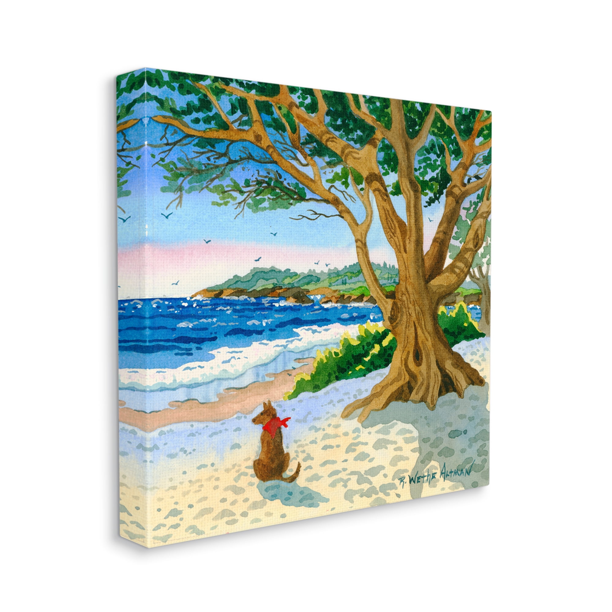Stupell Industries Dog On Beach Painting Nature Painting Gallery Wrapped Canvas Print Wall Art, 36 x 36