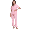 thumbnail image 2 of EA'S SECRET 100% Cotton Pajamas for Women Set Short Sleeve and Long Pants Pj Sets Woman Button Down Sleepwear with Pockets(Pink,S), 2 of 9