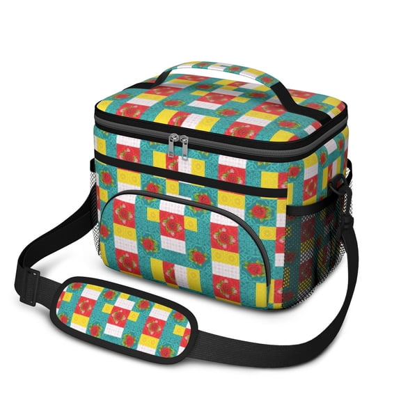 Lunch Box Pioneer Flower Floral Print Pattern Insulated Lunch Bag for Women Men,Medium Leakproof Lunchbox Cooler Bag Adjustable Strap,10 X 6.7 X 8 Inches