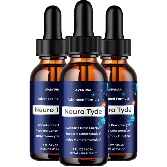 Neuro Tyde Liquid Drops –  NeuroTyde Natural Blend Memory Focus Brain Support Supplement, 3 Pack, 3 Month Supply