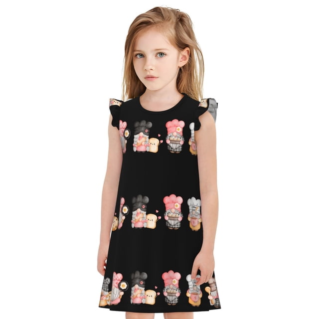 Fotbe Baker Gnome Vestido de Dormir para Niñas de 3 a 10 Años, Mangas Cortas, Estilo Princesa, Pijama Camisón con Mangas Voladas-X-Large