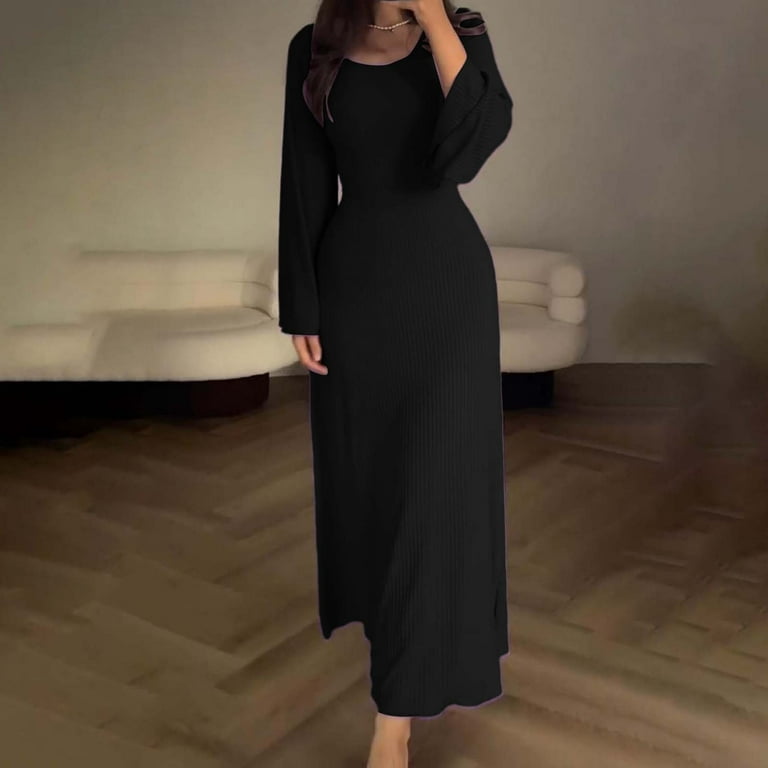 Prolriy Long Sleeve Dress for Women Elegant Bodycon Dress Crew Neck Long Dress Elegant Long Sleeve Ribbed Bodycon Maxi Dresses Womens Dresses Black S - Walmart.com Prolriy Long Sleeve Dress for Women Elegant Bodycon Dress Crew Neck Long Dress Elegant Long Sleeve Ribbed Bodycon Maxi Dresses Womens Dresses Black S - Walmart.com