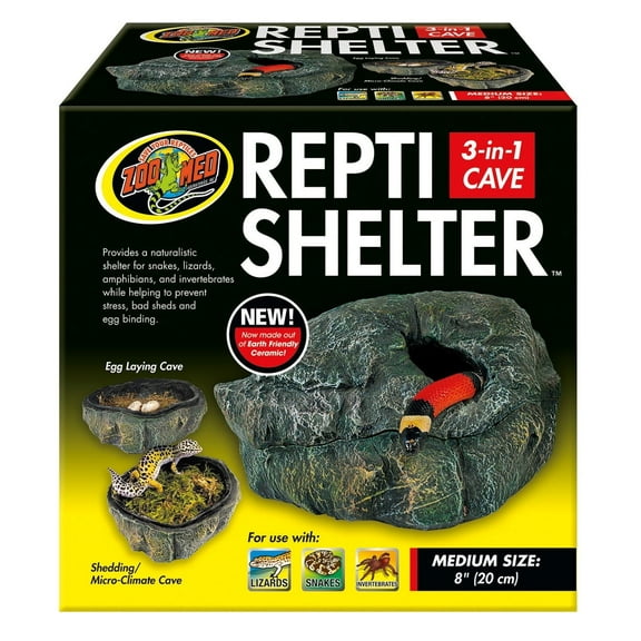 Zoo Med Repti Shelter 3-in-1 Cave Terrarium Hideaway, Medium Size