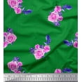 thumbnail image 1 of Soimoi Green Japan Crepe Satin Fabric Leaves & Rose Floral Print Fabric by the Yard 42 Inch Wide, 1 of 3