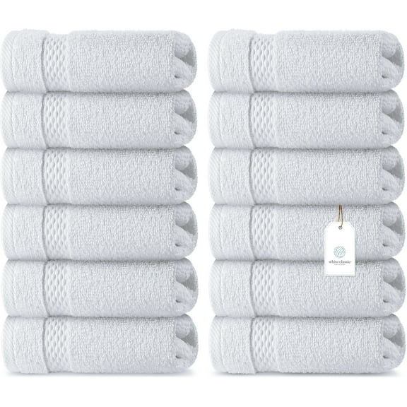 White Classic Luxury Cotton Washcloths - Large 13x13" Hotel Style Face Towel, Bathroom White Face Cloth, Value 12 Items Set Multipurpose Wash Cloth | White, 12 Pack