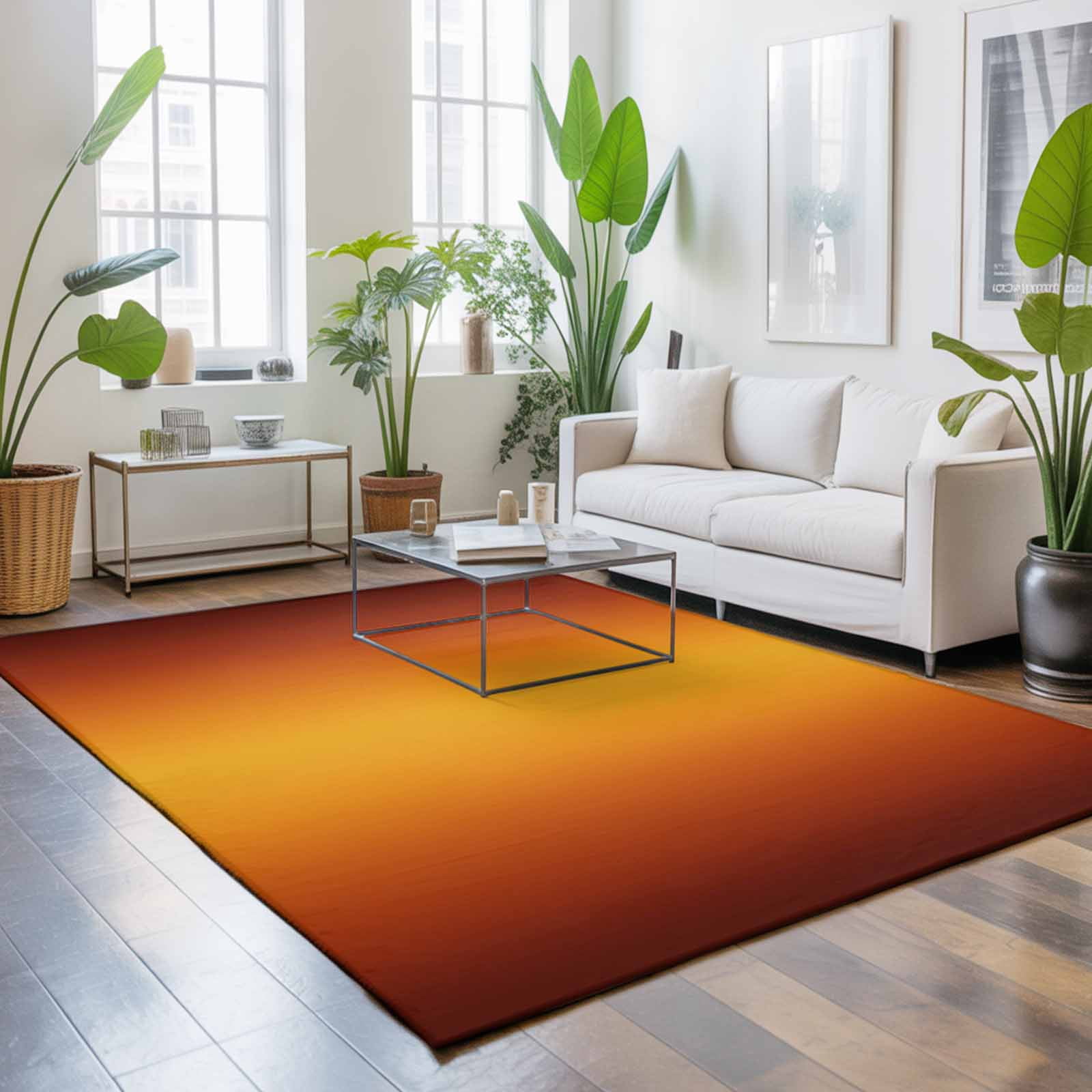 Area Rugs 4'x6'. Burnt Orange Yellow Ombre Carpet Runner Indoor Outdoor Rugs Home Decor Aesthetic, Modern Art Abstract Aesthetics Non Slip Mats Washable Accent Rug for Living Room Bedroom
