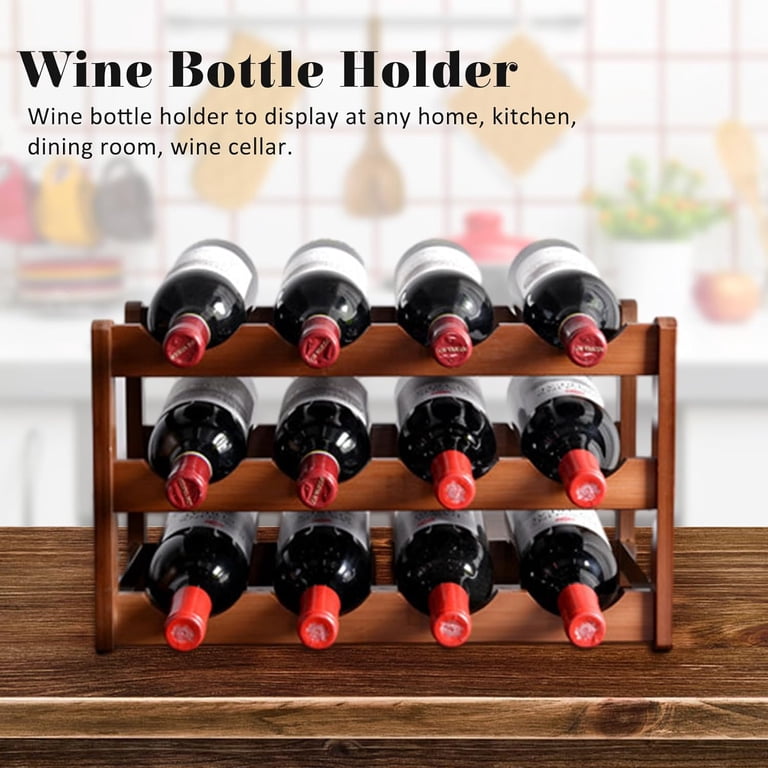 Wall Wine Rack 12-Bottle 3-Tier Wood Wine Rack - Free Standing ...