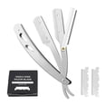 thumbnail image 2 of Maquinilla de afeitar de borde de barbero Yuyangstore acero inoxidable con cuchillas de repuesto plata, 2 of 8