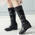 thumbnail image 2 of Fesfesfes Riding Boots For Women High Heel Shoes Pointed Toe Winter Casual Soild Mid-Calf Zip Pleated Knight Height Increase US:7(39), 2 of 6