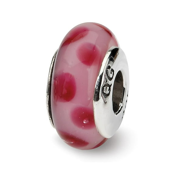 Solid 925 Sterling Silver Reflections Pink Hand-blown Glass Bead (7.3mm x 13.6mm)