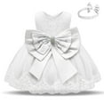 thumbnail image 2 of Dezsed Children Dress Toddler Girls Net Yarn Embroidery Rhinestone Bowknot Birthday Party Gown Long Dresses Headband Suit White 18-24Months, 2 of 4