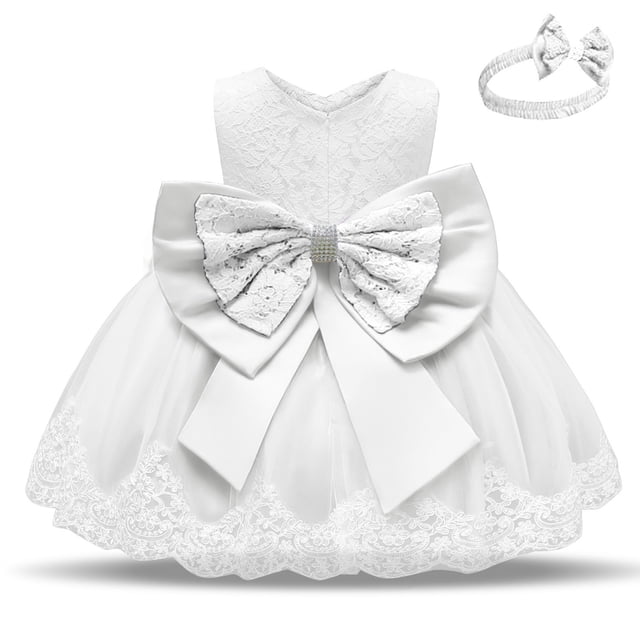 LSLJS Robe pour Tout-Petites Filles, Robes de Concours en Dentelle, Robes Tutu pour Bébé pour Fête d'Anniversaire et Mariage avec Nœud et Couvre-Chef