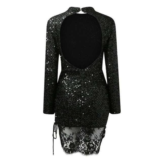 Long Sleeve Prom Dress Sexy Womens Long Sleeve Backless Sequin Cocktail Prom Gown Dress Prom Dress Long Sleeve Sequin Dress Long Sleeve Long Sleeve Dress Womens Cocktail Dress