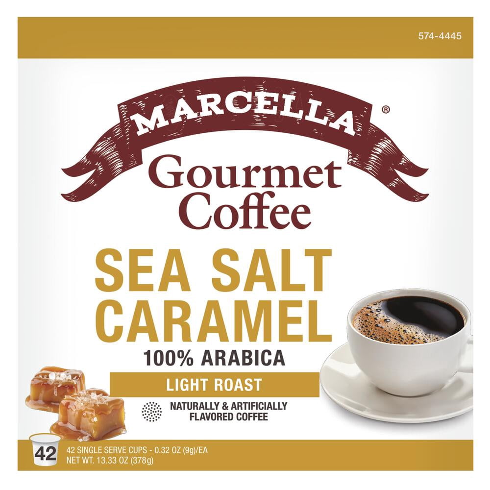 Marcella Gourmet Coffee Sea Salt Caramel Light Roast 100% Arabica Pods - 42 Count
