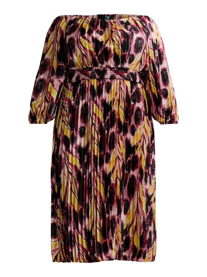 Terra & Sky Black Label Women's Plus Size Pleated Off the Shoulder