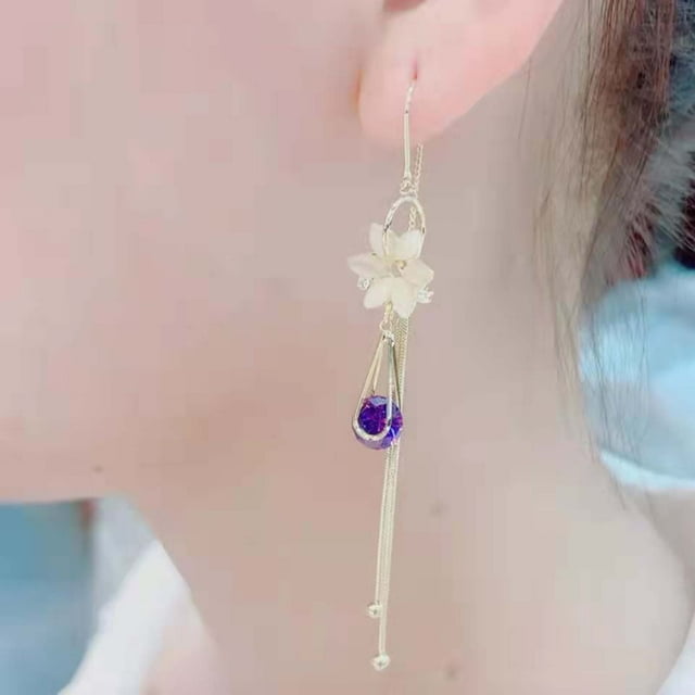 HomeKingdee 1 Pc Multicolor Zircon Ball Tassel Drop Earrings - Long Sparkling Elegant Nickel-Free Metal Earrings for Women Gift Ideas