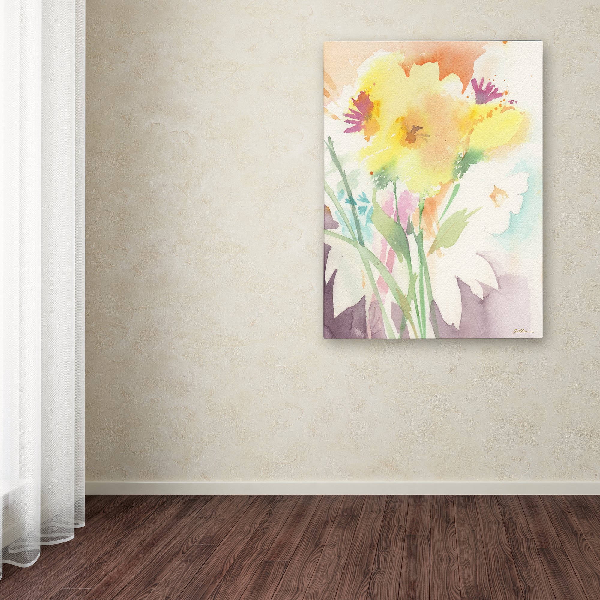 Trademark Fine Art Sheila Golden 'Yellow Flower Blossoming' 14" x 19" Canvas Stretched Art Print (190836240104)