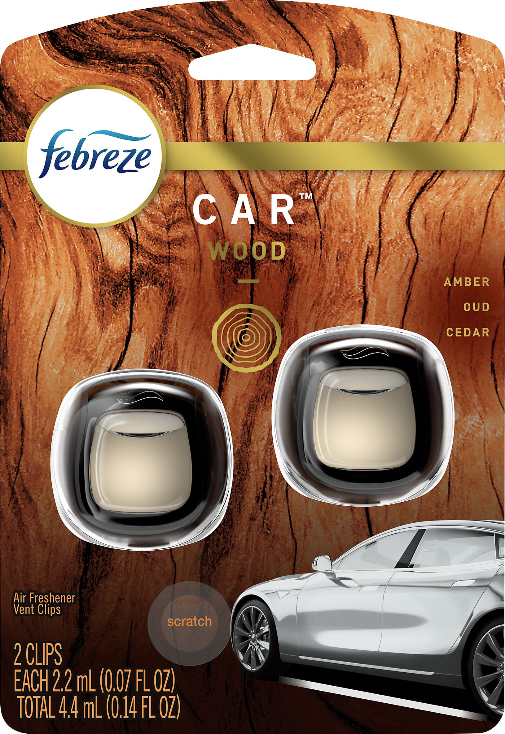 Febreze Car Air Fresheners, Wood Scent, Odor Eliminator Vent Clips (2  Count) 
