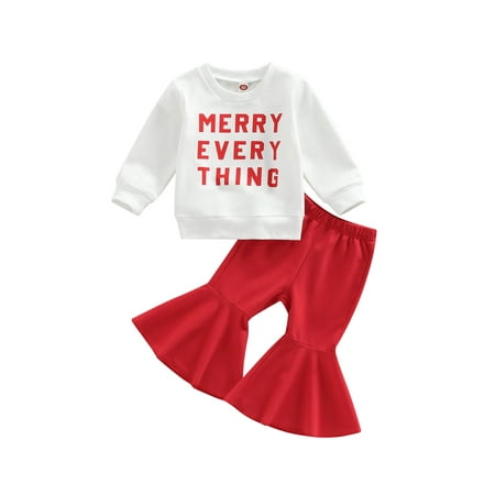 

Sunisery Christmas Kids Toddler Girls Outfits Letter Print Long Sleeve Sweatshirt + Stretch Casual Flare Pants Sets White 12-18 Months