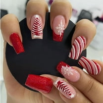 Best - selling Christmas Red Glitter Press - on Nails Wearable Nail Art - Christmas Tree and Snowflake Nail Art Stickers