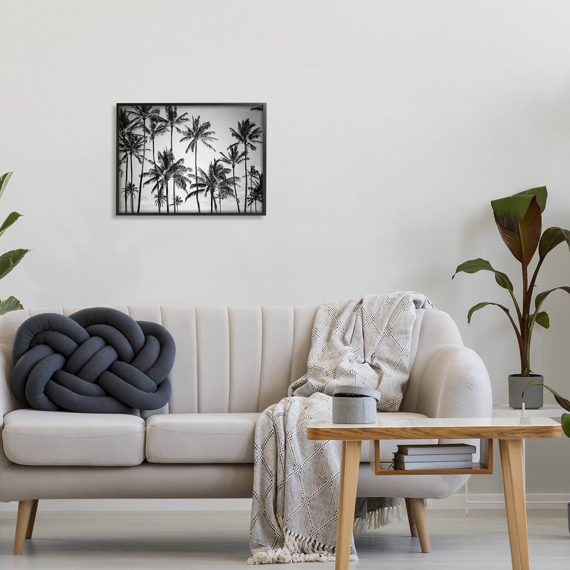 The Stupell Home Decor Collection Palm Trees Skyline Black and White Photography Framed Giclee Texturized Art