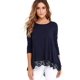 thumbnail image 5 of Popular casual suelto cuello redondo manga larga dobladillo encaje damas camiseta MABOTO Vino tinto XL, 5 of 5