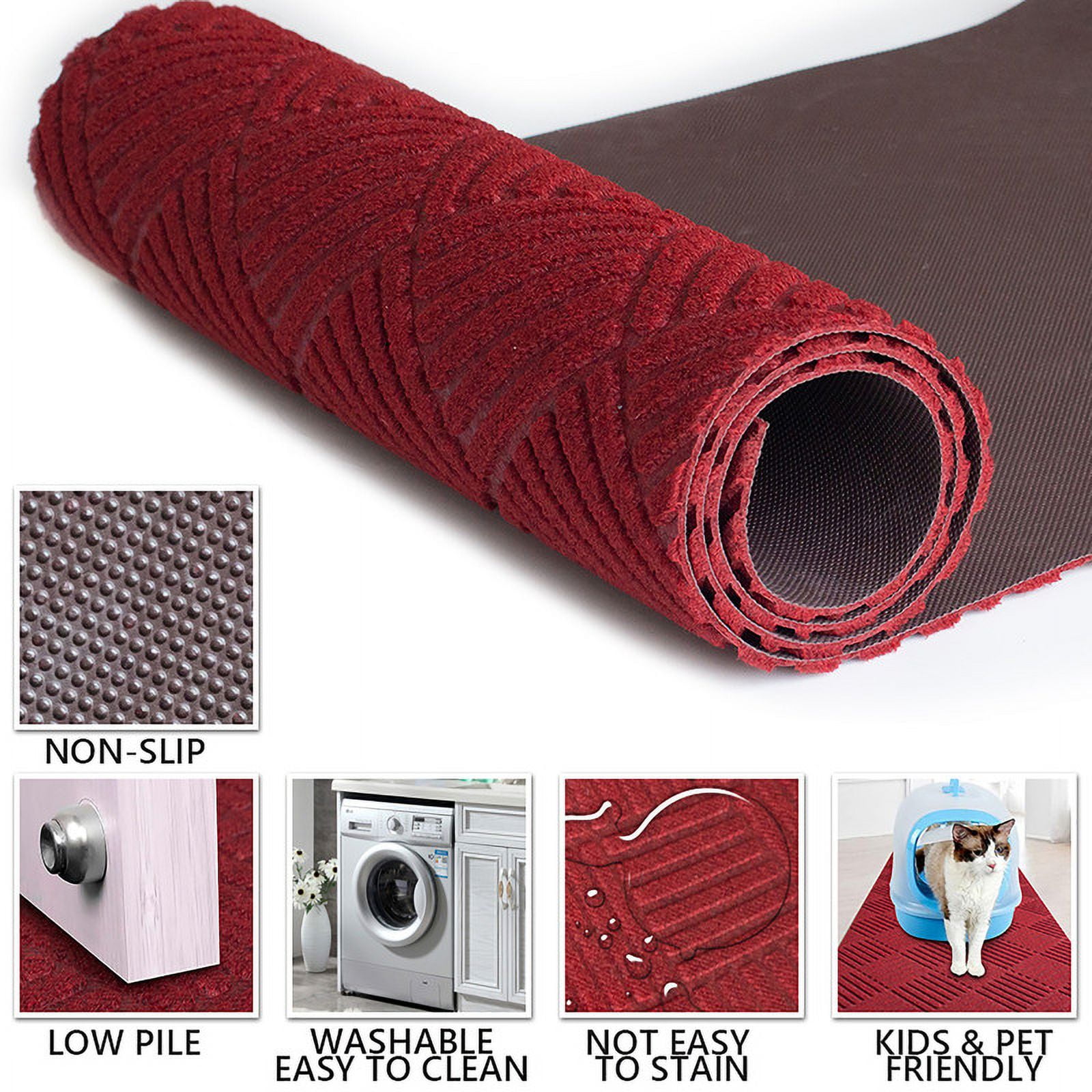 LITA Red Runner Rugs 2' x 6' Indoor Anti-slip Carpet for Hallway Kitchen Laundry