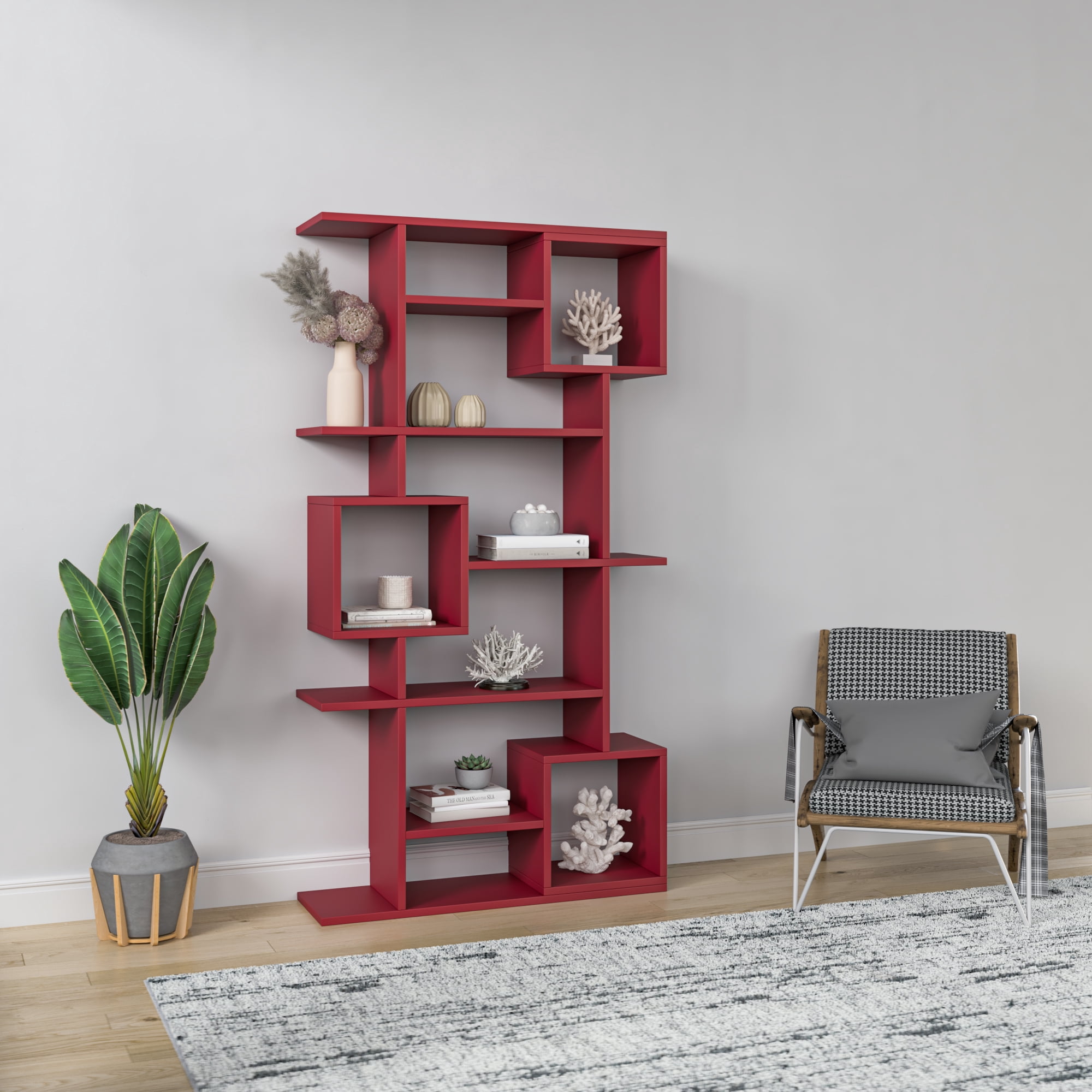 Ada Home Decor Furniture Multiple Tier Open Shelf Burgundy Barrett Modern Bookcase