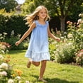 thumbnail image 2 of Bmisegm Kids Dress Summer Floral Tiered Ruffle Spaghetti Strap Soft Cute A Line Nightgown for Girls Birthday Sleepwear Party Midi Summer Dress 5-14 Years 01_Light Blue,9-10 Years, 2 of 6