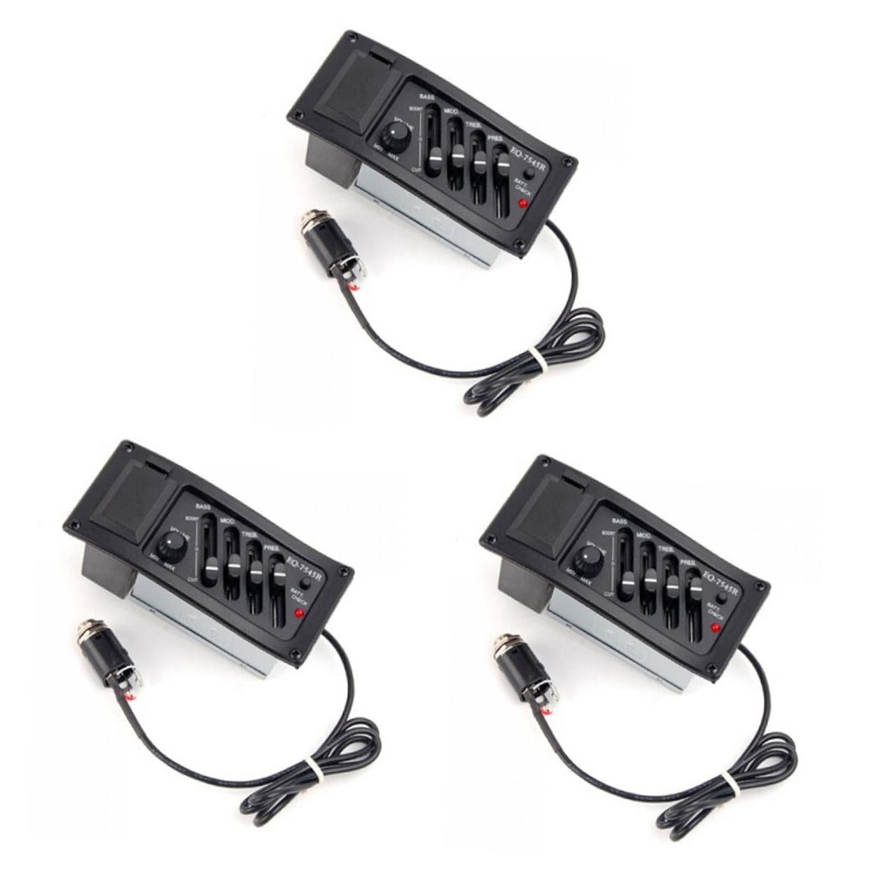 Masteelf 3pcs EQ-7545R 4 Bands Acoustic Guitar Piezo Pickup Preamp Amplifier Equalizer Tuner (Black)